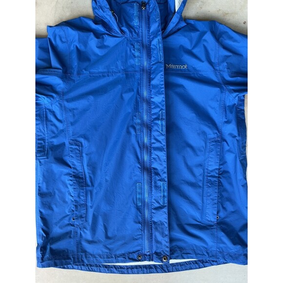 Marmot Mens PreCip Rain Jacket sz L  Blue Hooded Ripstop Nylon DWR Hiking 41200 - Picture 9 of 16